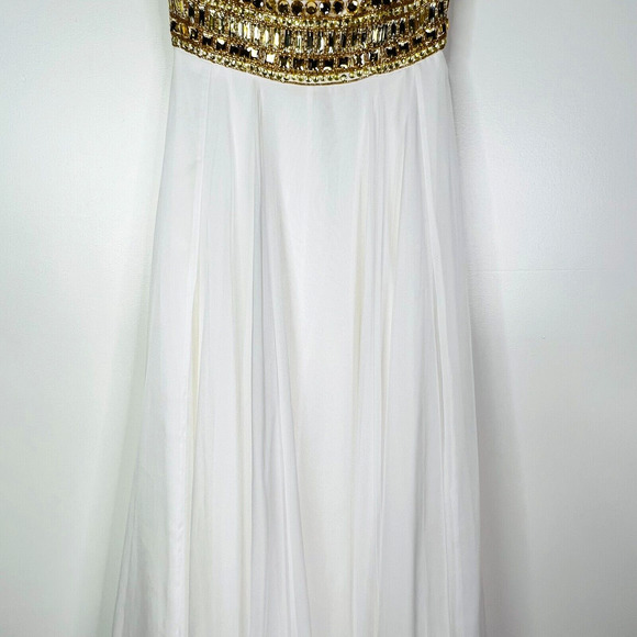 Sherri Hill NWT Gold Beaded Ivory Strapless Long Dress Size 00 Style 1569 - Picture 5 of 9